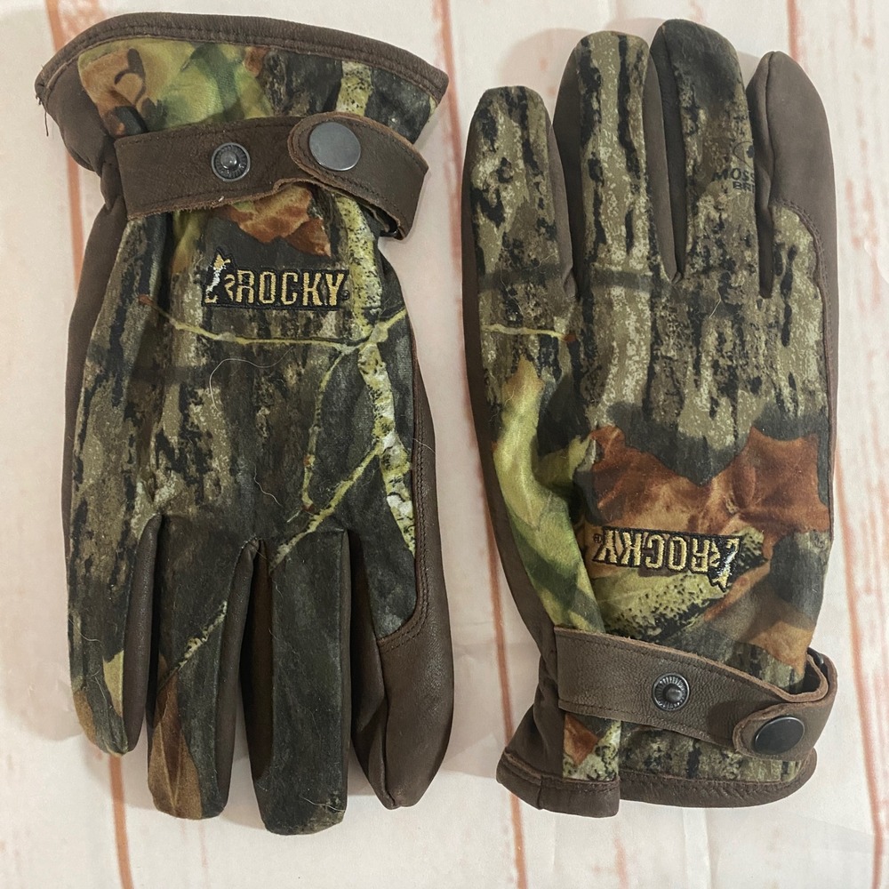 Rocky Mens Camo Hunting Gloves Leather Palm Mossy Oak  Large